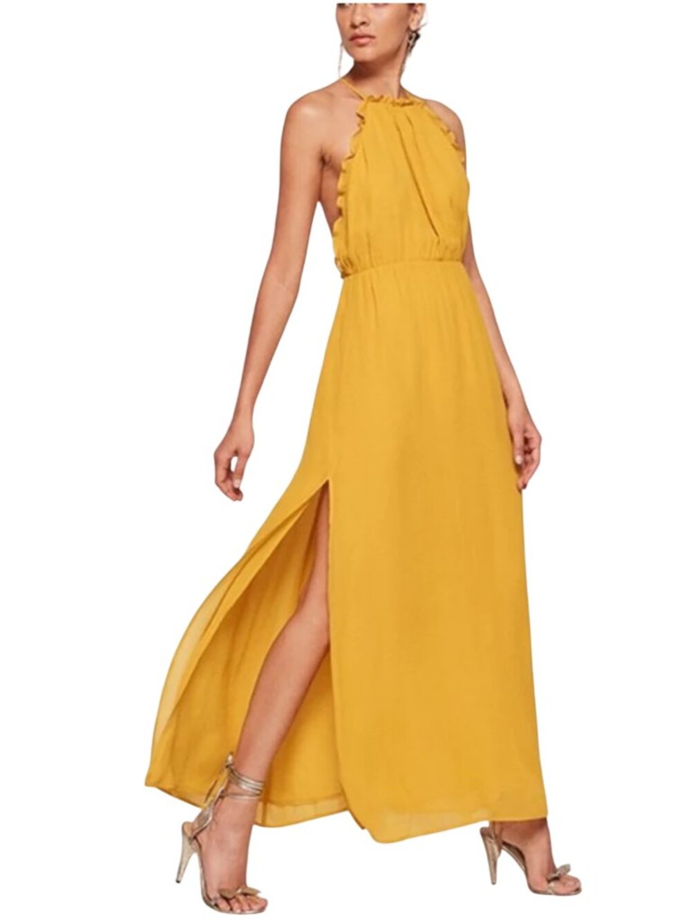 Reformation Rambla Maxi Dress golden yellow size XS open back slit